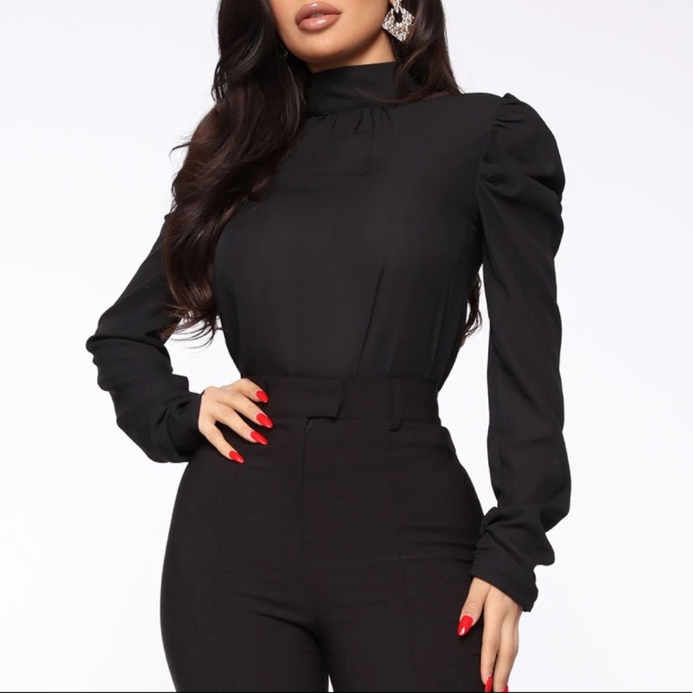 Black chiffon top with ruffle sleeve